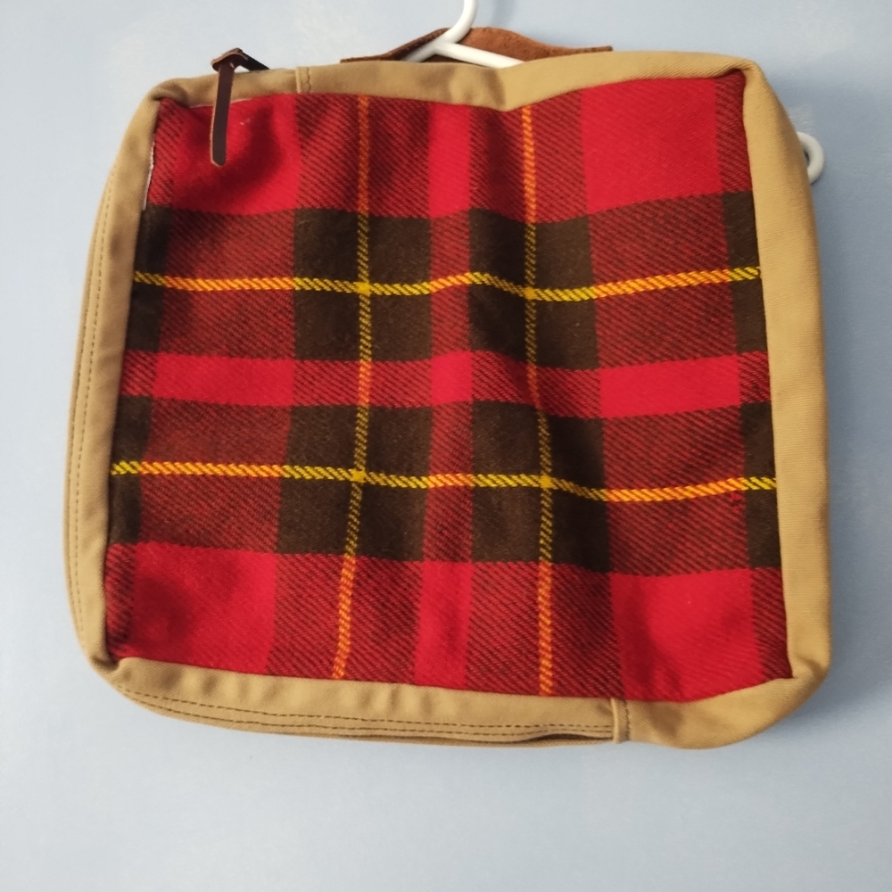 Faribault Woolen Mill Wool Plaid And Tan Canvas Bag